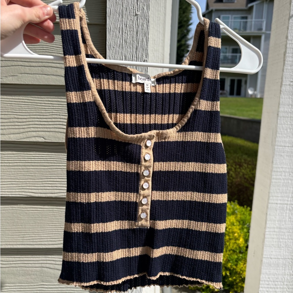 Heartloom Black & Tan Striped Ribbed Crop Tank